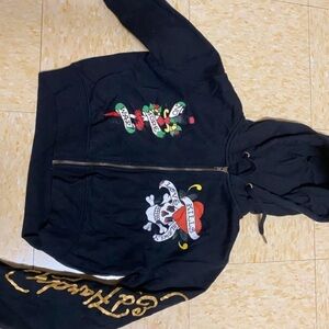 Ed Hardy Black Jacket with Gold and Red Accents